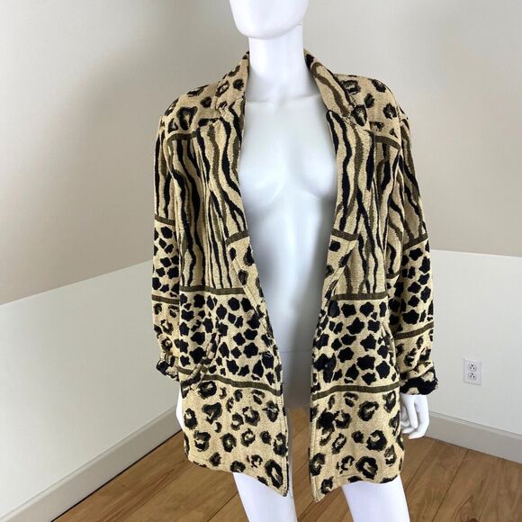Vintage 90s Fashion Bug Leopard Animal Print Blanket Tapestry Coat Blazer Jacket - Picture 7 of 10